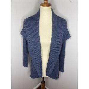 Simply Natural Alpaca Slub Knit Ribbed Blue Cardigan Sweater One Size